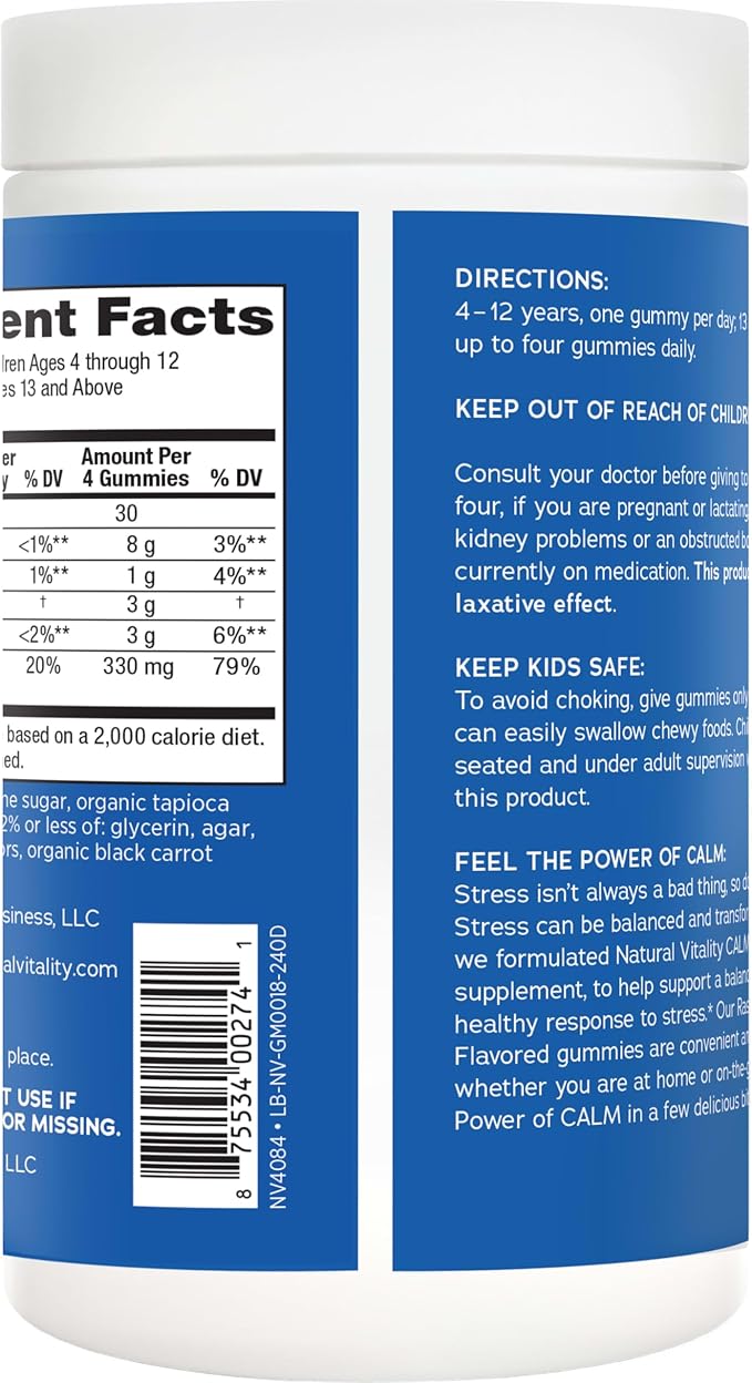 Natural Vitality Calm, Magnesium Citrate Supplement, Stress Relief Gummies, Supports a Healthy Response to Stress, Gluten Free, Vegan, Raspberry Lemon, 240 Gummies (Packaging May Vary)