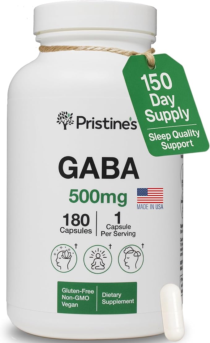 PRISTINE'S GABA 500mg Sleep Quality Support Supplement - 180 Day Supply - Calm Mind & Relaxation Sleep Support Capsules