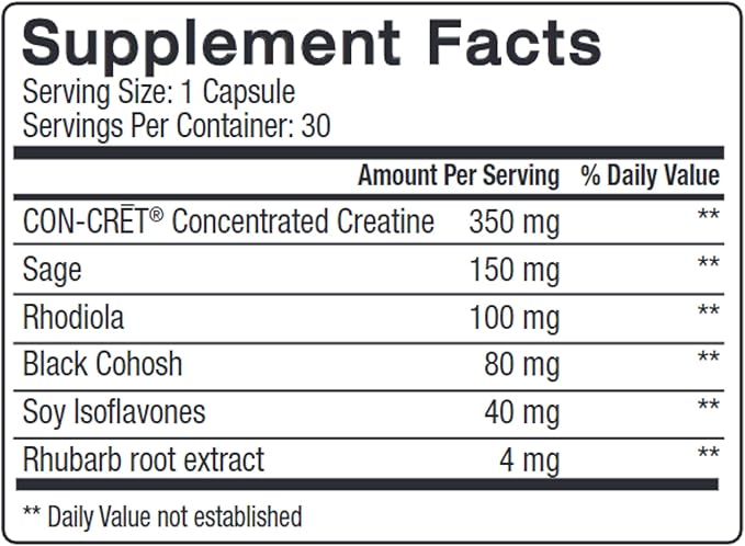 pH-D Feminine Health Support - Holistic Menopause Support - Oral Supplement with CON-CRET Concentrated Creatine, Sage, Rhodiola, and Black Cohosh - 30 Count