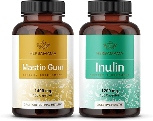 HERBAMAMA Mastic Gum and Inulin Kit - Bundle of Mastic Gum Capsules & Inulin Fiber Capsules - Vegan, Non-GMO, Gelatin-Free - 2 Pack