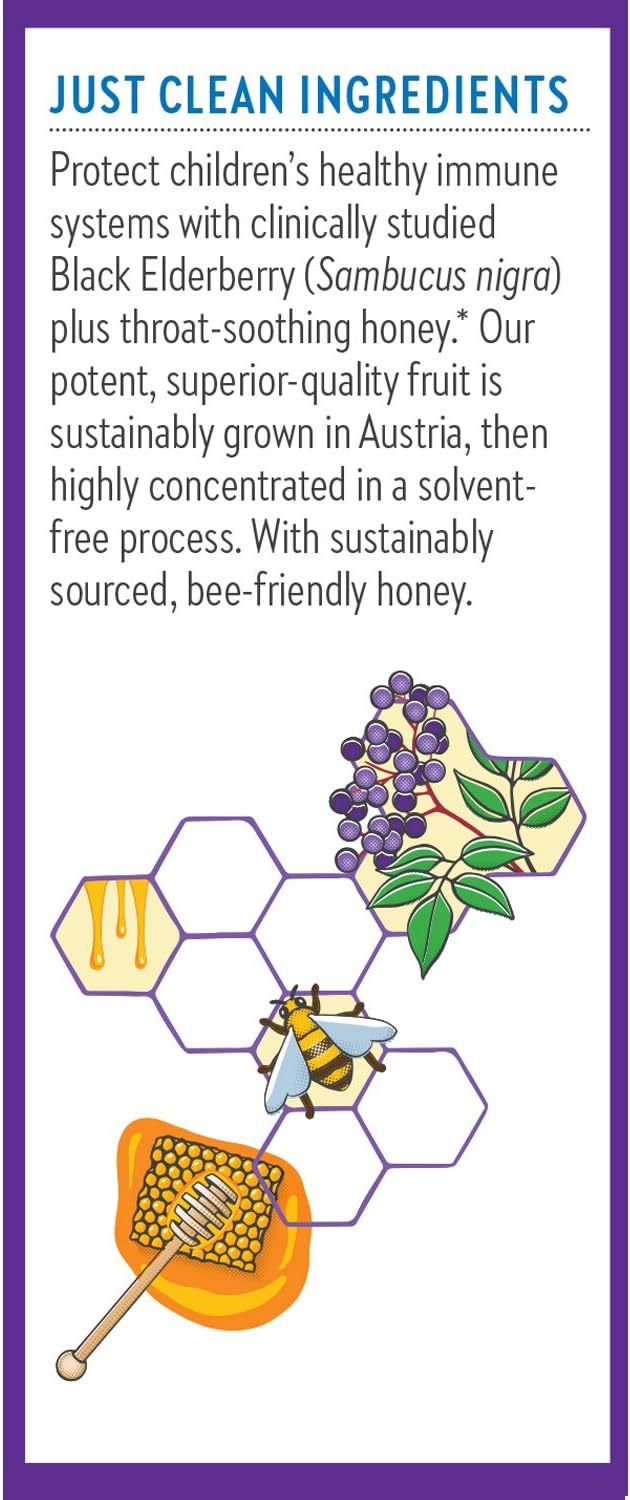New Chapter Elderberry Kids Syrup, Advanced Immune Defense for Ages 2+, 64x Concentrated Elderberry, Sweetened with Throat-Soothing Grade A Honey, Non-GMO Project Verified, 4 Fl Ounce