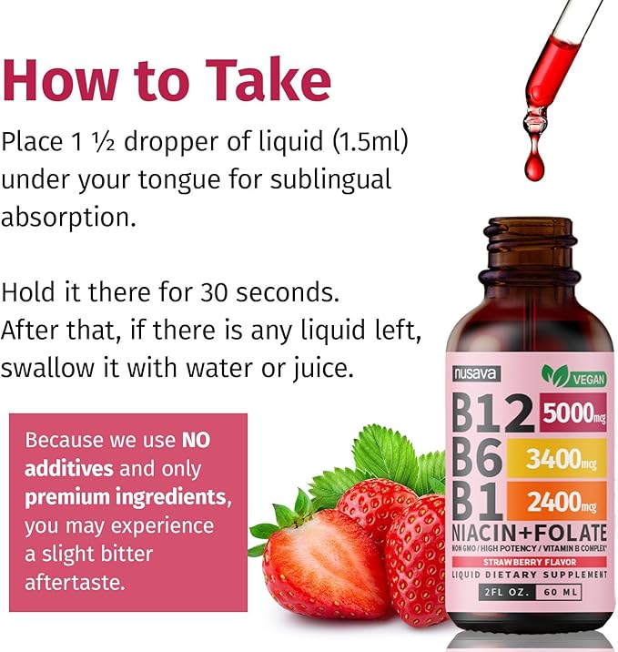 (4 Pack) Vitamin B12 and B6 Liquid Drops, B12 Sublingual Vitamin B Complex - B 12 Vitamin 5000mcg - B12 Methylcobalamin for Energy, Brain, and Heart Support with 27,200 mcg, Strawberry, 80 Servings