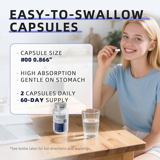 Magnesium Glycinate 850mg Capsules with L-Theanine, Chamomile & GABA for Sleep, Calmness, Muscle, Bone Health & Immune Support, Magnesium for Women and Men, Vegan, High-Absorption, 120 Count