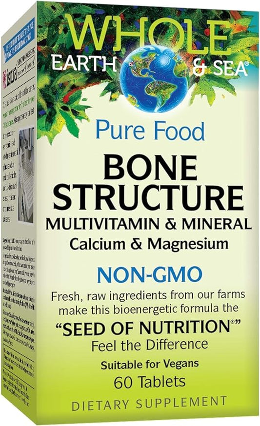 Whole Earth & Sea from Natural Factors, Bone Structure Multivitamin & Mineral, Whole Food Supplement, Vegan and Gluten Free, 60 Tablets (30 Servings)