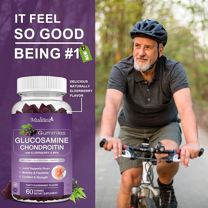 Glucosamine Chondroitin Gummies - Extra Strength Joint Support Supplement with MSM & Elderberry for Natural Joint, Antioxidant Immune Support for Adults, Men & Women-(1 Pack)