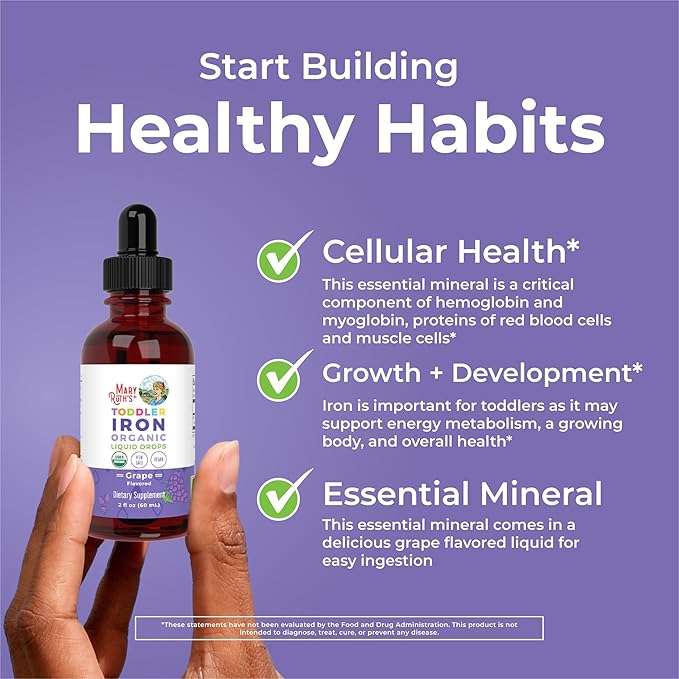 MaryRuth Organics Iron Supplement for Toddlers | Liquid Iron Supplement for Children Ages 1-3 | Iron Supplement for Iron Deficiency | Ferrochel | Sugar Free | Vegan | Non-GMO | Gluten Free | 2 Fl Oz