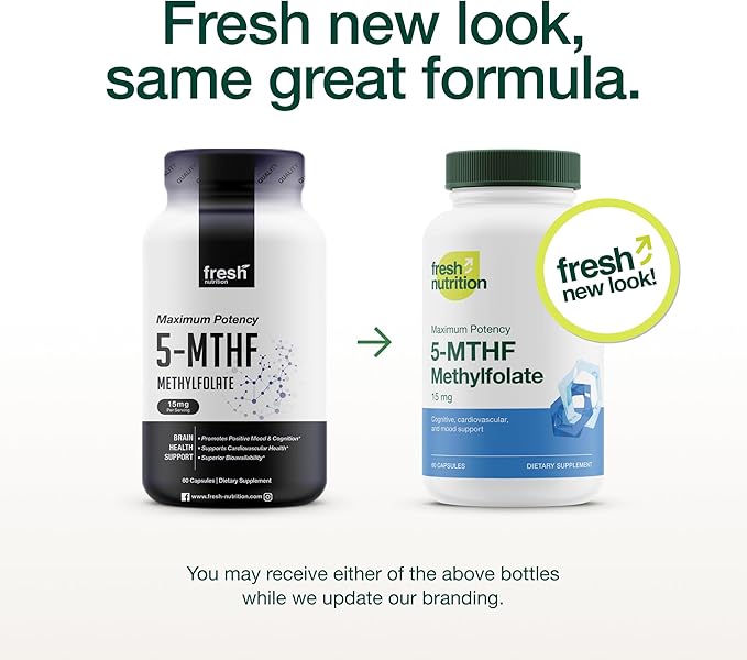 L Methylfolate 15mg - Maximum Potency - Active Vitamin B9 Superior Bioavailability - 5-MTHF Methyl Folate for Mood, Cognition, Immunity, Cardiovascular, Neurological, Reproductive Health - 60 Capsules