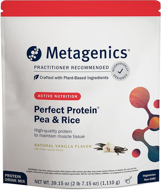 Metagenics Perfect Protein Pea & Rice - Featuring OptiProtein, a Balanced Combination of Proprietary Pea and Rice Protein with Added BCAAs - Vanilla Flavor - 30 Servings - 39.15 Oz