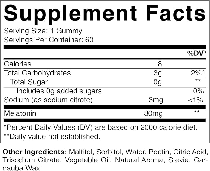 Vitamatic Sugar Free Melatonin 30mg per Gummy - 60 Servings - 60 Vegetarian Gummies - Non-Habit Forming Supplement (60 Count (Pack of 3))