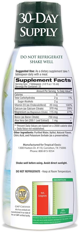 Tropical Oasis Liquid Calcium & Magnesium - Natural formula w/ support for strong bones - Liquid vitamins w/ calcium, - 16oz, 32 Serv.