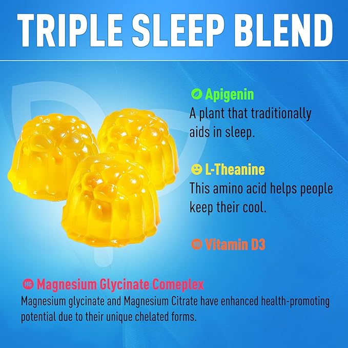 Triple Magnesium Complex Gummies - 800mg Magnesium Glycinate & Citrate, Apigenin & L-Theanine, for Kids & Adults, Naturally Asleep & Muscle Cramps (60 Count)