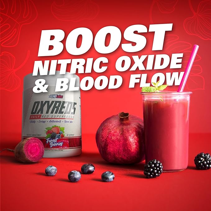 EHP Labs OxyReds Superfood Beets Powder - Nitric Oxide Supplement, Organic Beet Root Powder, Immune Support Supplement & Prebiotics for Digestive Health, Beet Powder - Forest Berries, 30 Servings