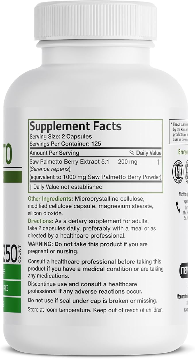 Bronson Saw Palmetto Extra Strength Supports Healthy Prostate Function & Urinary Health Support - Non GMO, 250 Vegetarian Capsules