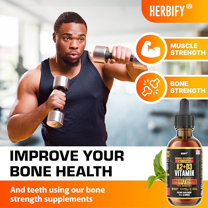 HERBIFY Vitamin D3 K2 Drops – Liquid Vitamins for Women, Men & Teen - Bone Strength Supplements - D3 K2 Mt Vitamins for Immune Support & Heart Health - Vitamin D3 10000 Iu Liquid K2 Drops – 2 oz