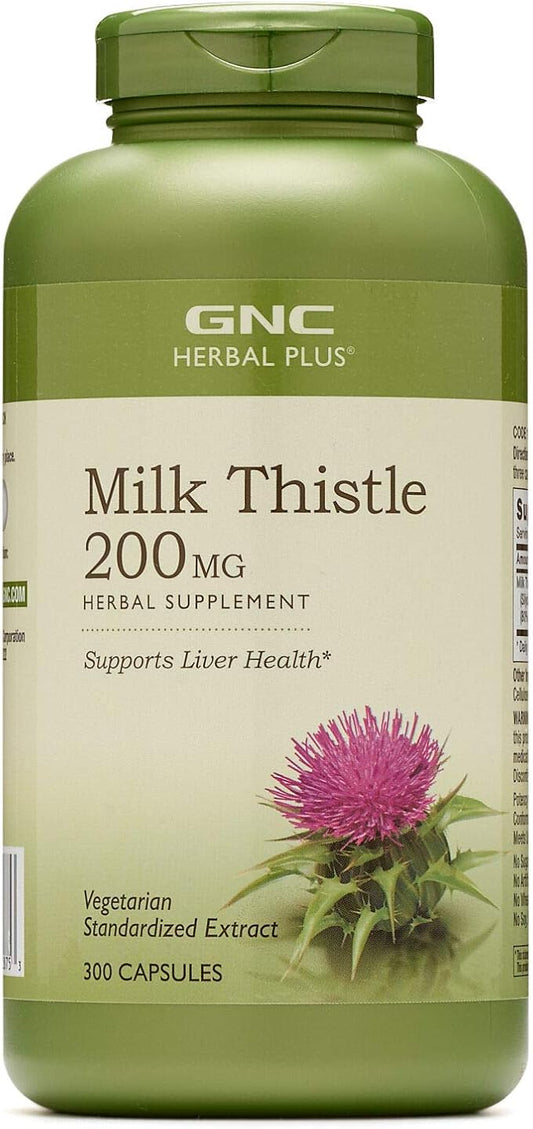 GNC Herbal Plus Milk Thistle 200mg Supplement, Vegetarian, Supports Healthy Liver Function, 100 Servings