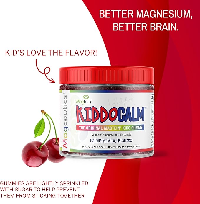 KiddoCalm Magnesium Gummies - Magtein Magnesium L-Threonate Gummy for Kids, Focus, Calm, Sleep, Attention & Brain Health Support Supplement for Children - 90 Vegan Gummies