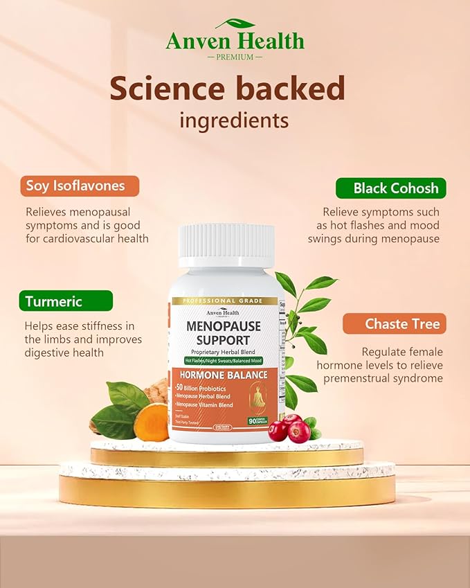 Menopause Supplements for Women - Probiotics for Menopause Relief, Hot Flashes, Night Sweats, Bloating & Gut Health with Herbs, Collagen, Vitamins, Gluten Free & Non-GMO | 90 Veggie Caps