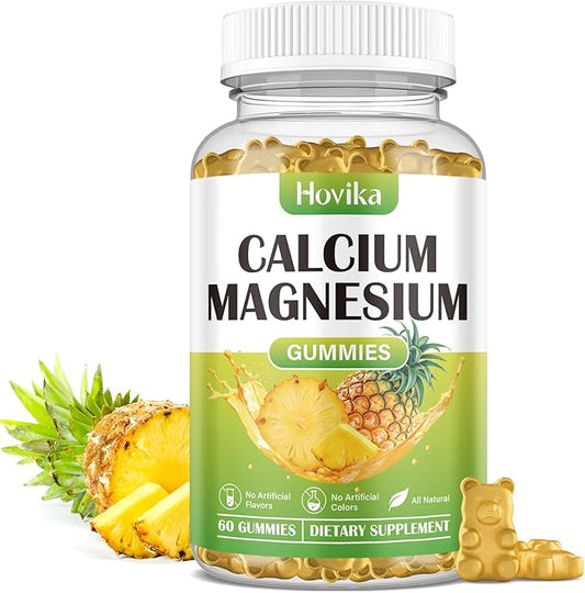 Calcium Magnesium Zinc Gummies, Calcium Magnesium 2:1 Ratio with Vitamin D3, K2, B6, B12 for Bone Strength, Muscle Function & Nerve Health, Extra Absorption Formula, Vegan, Pineapple Flavor 60 Gummies