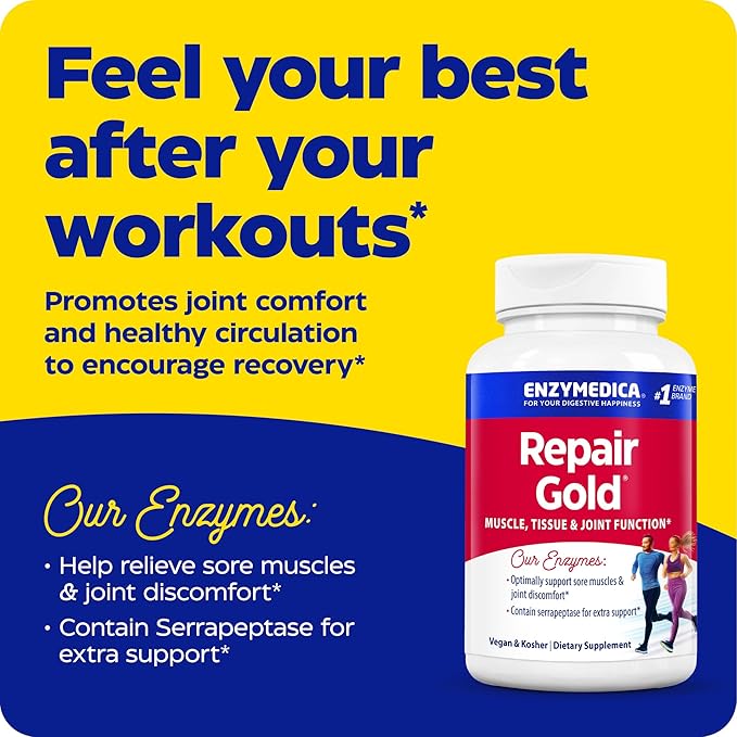 Enzymedica, Repair Gold, Proteolytic Enzymes, Joint Support Supplement, with Serrapeptase, 120 Count