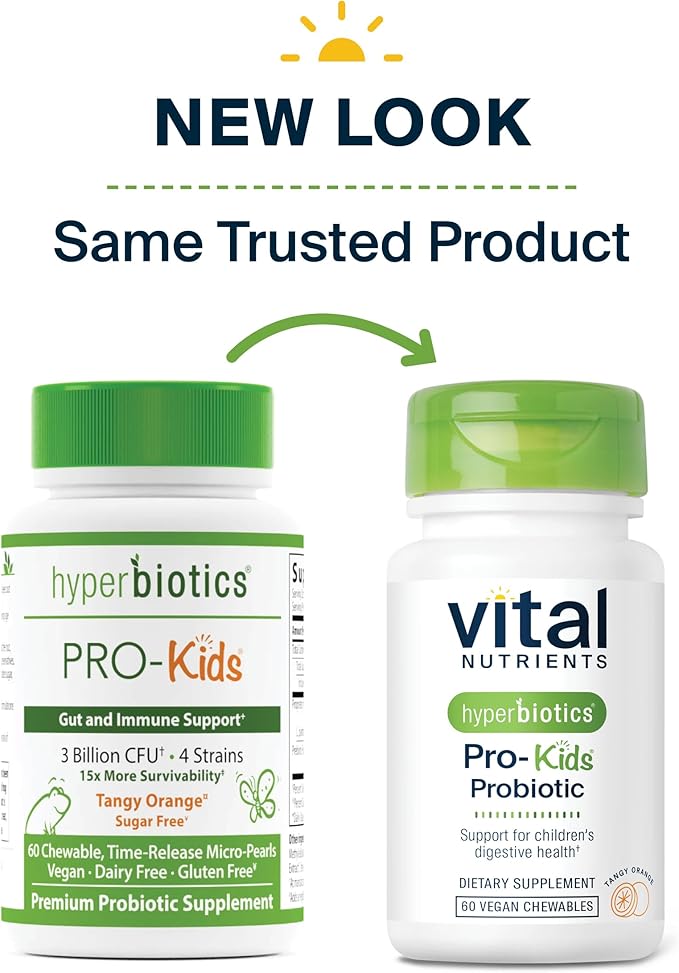 Hyperbiotics Vital Nutrients Pro Kids Probiotic | Allergen-Free Toddler Probiotics for Kids | Targeted Immune, Gut, and Digestive Health | Sugar-Free Orange Flavor | 60 Chewable Tablets