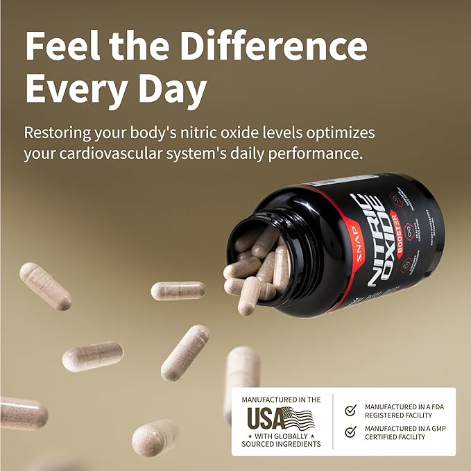 Snap Supplements Nitric Oxide Booster, Nitric Oxide Supplement for Blood Circulation and Blood Flow, 60 Capsules