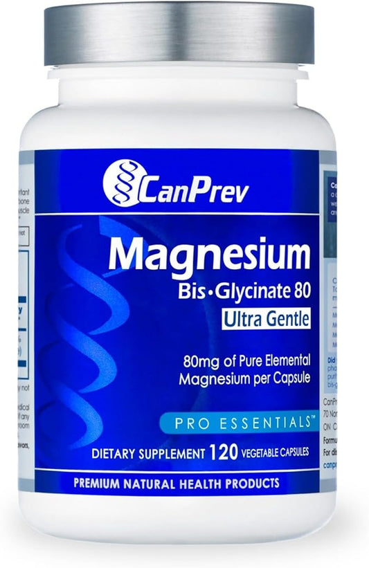 CanPrev Magnesium Biglycinate Chelated 80mg Ultra Gentle 120 V-Caps 120-Day Supply - Support Muscle Function, Bone Strength & Relaxation, Pure Magnesium Bisglycinate Formula, Promote Comfort & Balance