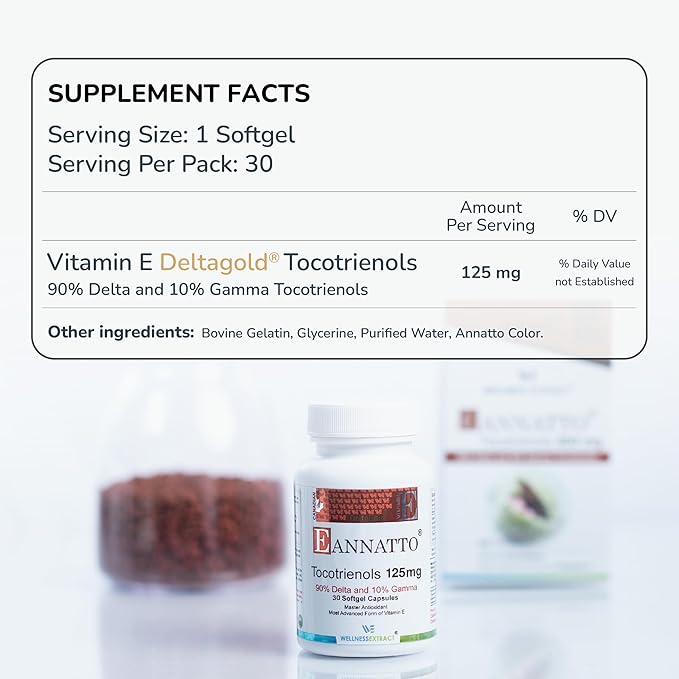 Eannatto Tocotrienols Vitamin E Supplements Tocopherol Free, Supports Immune Health, Non-GMO, Gluten Free & Antioxidant (125MG 60 Softgels)