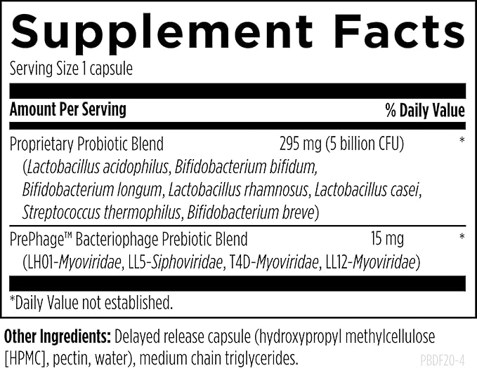 Designs for Health Probiophage DF - Bacteriophage Prebiotic + Probiotic Supplement - Probiotics for Digestion + Immune Support - Dairy Free Pre and Pro Biotics in Delayed Release Capsules (120 Count)