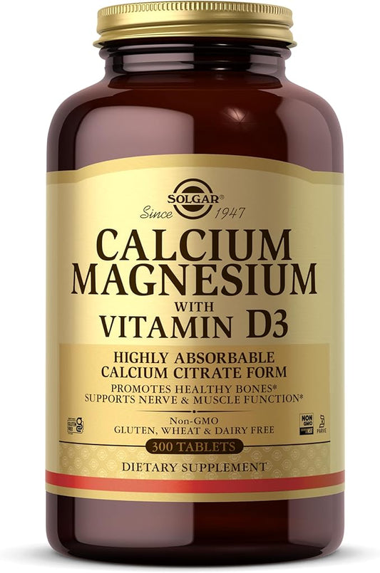 Solgar Calcium Magnesium with Vitamin D3, 300 Tablets - Promotes Healthy Bones, Supports Nerve & Muscle Function - Highly Absorbable Form - Non-GMO and Gluten Free - 60 Servings