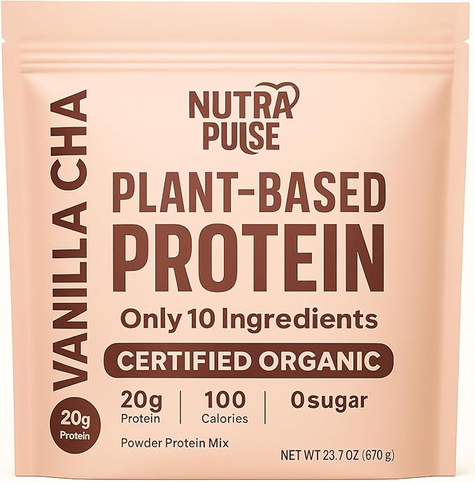 Organic Vegan Protein Powder – Vanilla Chai Flavor, Plant-Based, Gluten-Free, Non-GMO, Soy-Free, 20g Protein Per Serving, Ideal for Smoothies, Shakes, Baking, Cooking (1 Pack, 20 Servings)