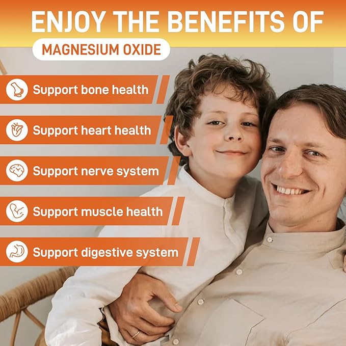 Magnesium Oxide Gummies 400mg, Magnesium Oxide Chewable Supplement for Adults & Kids, Nerve, Muscle, Bone & Heart Support, Non GMO, Pectin, Vegan, 60