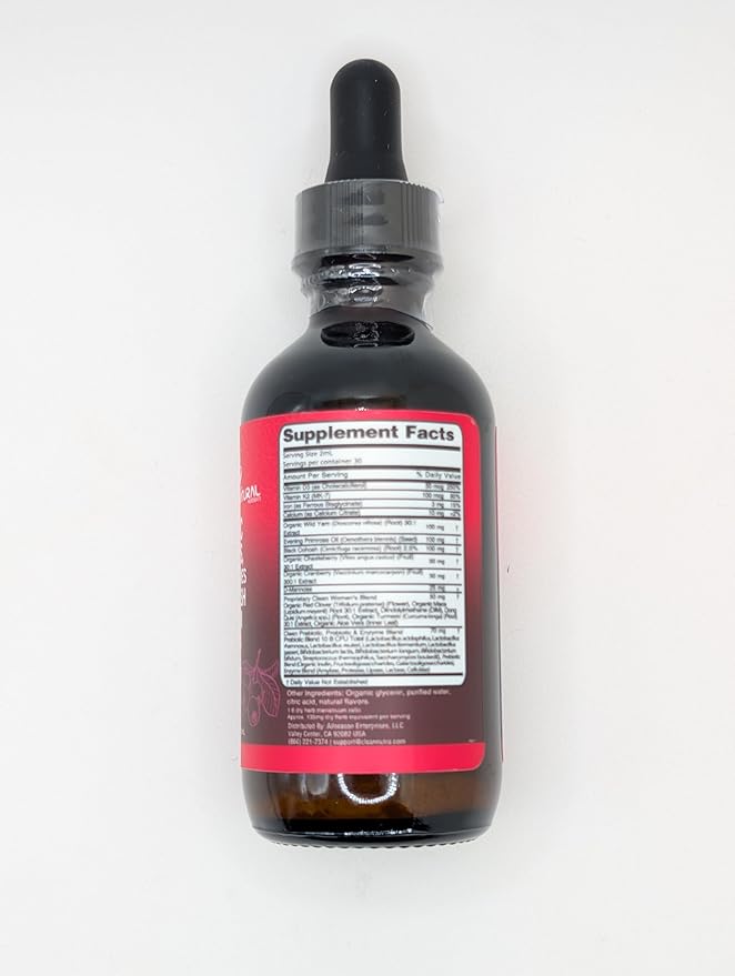 Liquid Probiotics for Women Drops with Chasteberry, Black Cohosh, Prebiotics, Digestive Enzymes, Evening Primrose Oil, Wild Yam, Cranberry Dmannose and Iron Vitamin D3 K2 Clean Nutra Bella Biotics (3)