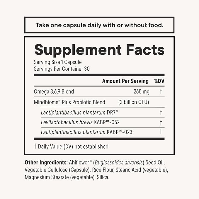 Daily Nouri Stress Probiotic | for Cortisol Management, Digestion, Daily Stress Relief & Gut Microbiome Health | 3 Probiotic Strains & Vegan Ahiflower Omega Oil | for Women & Men | 30-Day Supply