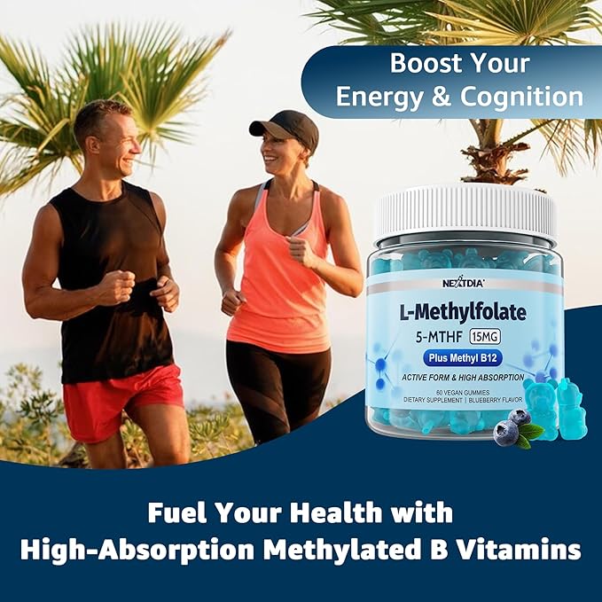 L-MethylFolate 15mg & Methyl B12 Gummies, Methylated B1, B2, B6 Multivitamins - Active 5-MTHF & High Absorption - Supports MTHFR Gene, Cognition, Homocysteine Levels, Folate Metabolism, Vegan, 60 Cts