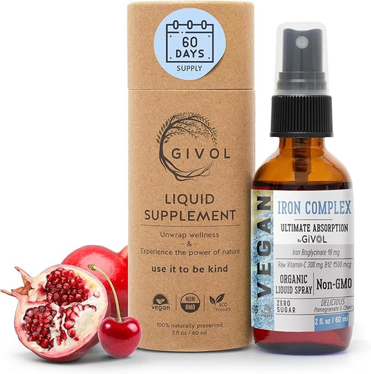 Iron Supplement - 18mg Bisglycinate Complex with Vitamin C & B12 for Energy & Immunity Boost, Vegan Liquid Spray, Optimal Absorption - Non-GMO, Sugar-Free, (60 ml) 60 Days Supply
