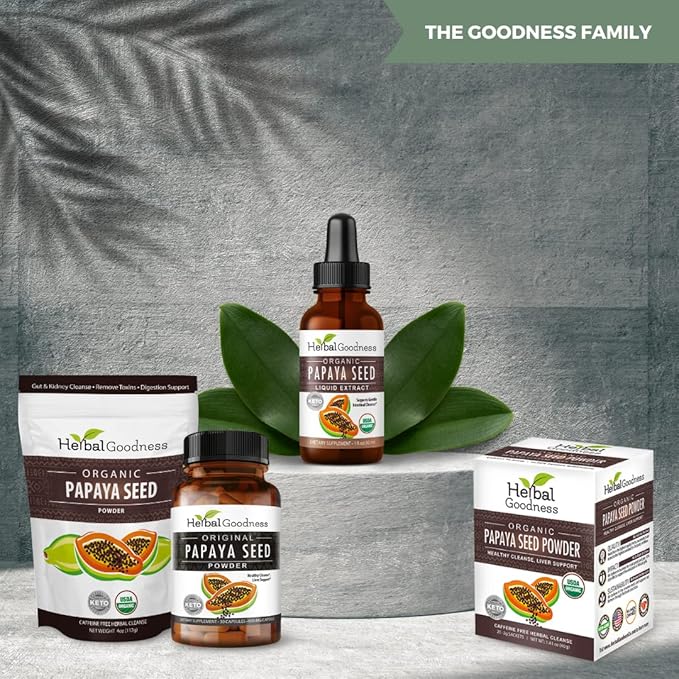 Herbal Goodness Papaya Seeds Capsules 60ct - Supports Gut and Digestive Health -100% Natural Body Detox Cleanse and Colon Broom Formula - 1 Pack