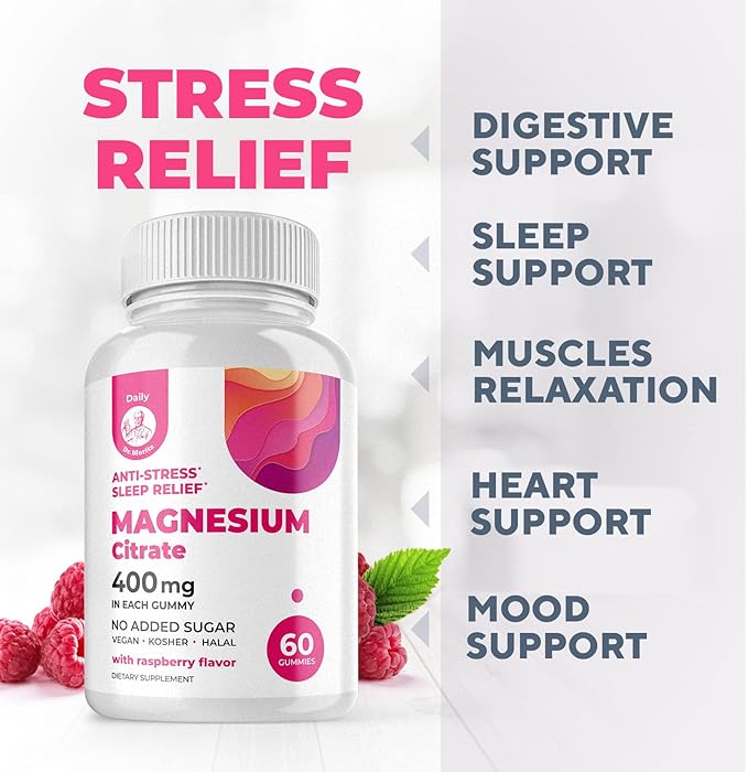 Magnesium Gummies Sugar-Free - Calm Magnesium Supplement for Children, Sugar-Free Magnesium Citrate Gummies for Kids & Adults (120 Count)