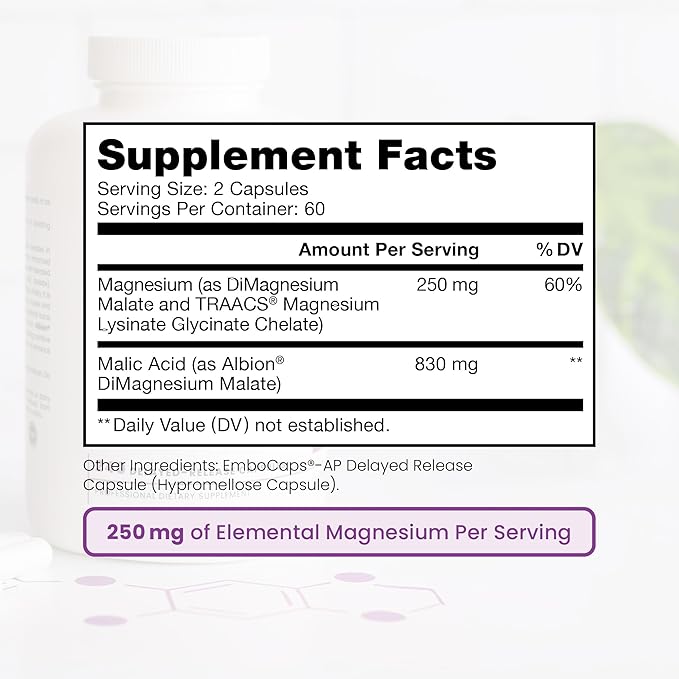 Pure TheraPro Rx Optimum Magnesium Lysinate Glycinate & Di-Magnesium Malate, Made in USA | 2 Month Supply | Chelated for Maximum Absorption, Supports Bone Health & Energy, Non-GMO