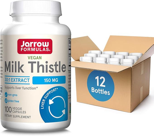 Jarrow Formulas Milk Thistle 150 mg - Antioxidant Supporting Immune Response, Liver Function & Glutathione - Up to 100 Servings (Veggie Capsules), Pack of 12