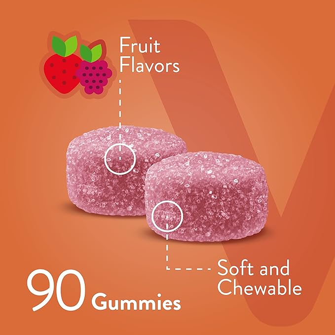 Calcium Gummies with Vitamin D3 & Magnesium - Supports Bone Health, Immune Support, Energy and Muscle Function - Dietary Vitamin Supplements, for Men Woman and Teens, Chewable Fruit Flavored Gummy