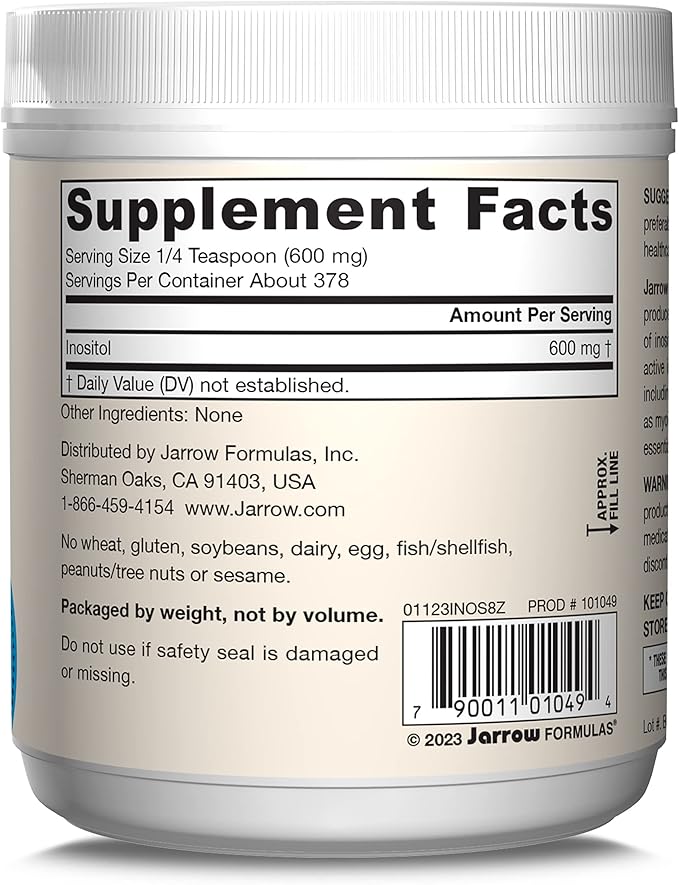 Jarrow Formulas Inositol 600 mg, Dietary Supplement for Cellular Health Support, 8 oz Powder, Approximately 378 Day Supply