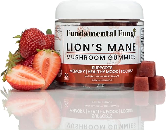 Organic Lion's Mane Mushroom Gummies | 90 Servings | Brain Health, Focus, Clarity, & Memory Mushroom Supplement Gummies | 90 Organic Lions Mane Gummies for Adults