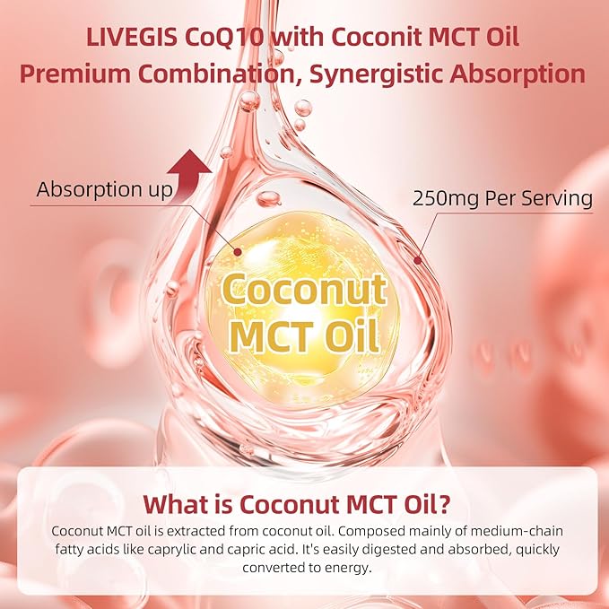 CoQ10 200mg Softgels, Ultra CoQ10 Ubiquinone 200mgWith Coconut MCT Oil, 5X Superior Absorption, Coenzyme Q10 Supplement for Heart Health & Energy - 90 Counts