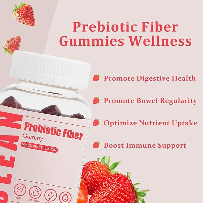 Clean Prebiotic Fiber Gummy, Clean Fiber Gummies for Men, Men Prebiotic Supplement for Digestive Gut Health, Non-GMO, 60 Gummies / 4g Fibers Per Serving