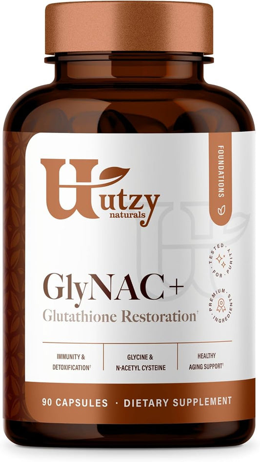 GlyNAC+ Supplement | 1,000mg of Glycine & NAC (N-Acetyl cysteine) | with Vitamin B2 Cofactor for Glutathione Production | 90 Capsules