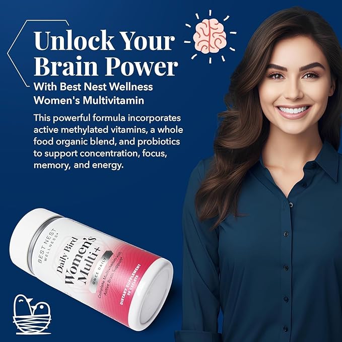 Best Nest Wellness Women's Multi Plus - Brain & Body Health Support Supplement - Gentle Iron Supplement for Energy Support - Supplement for Women with Methylated Vitamins - 30 Capsules