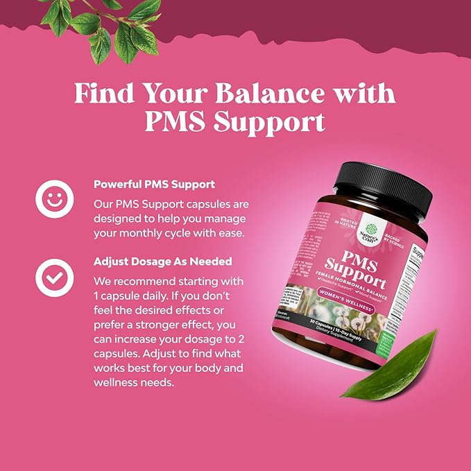 PMS Support Supplement for Women – Hormone Balance for Women & Menstrual Ease with DIM, Chasteberry, Black Cohosh & Ashwagandha - for Period Cramps Ease, Menopause Bloating, Mood Swing – 30 Ct