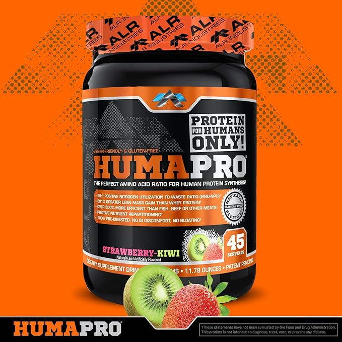 Humapro | Amino Acids Protein Matrix for Humans | 99% Utilization for Lean Muscle | Vegan, Gluten Free | 334g / 45 Servings (Strawberry Kiwi)