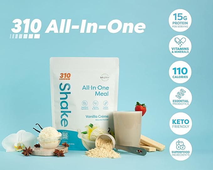 310 Nutrition – All-In-One Meal Replacement Shake - New Formula with Fiber Rich Vegan Superfood Blend - Natural Sweeteners - Low Carb Shake, Keto & Paleo Friendly - Gluten Free - 26 Essential Vitamins & Minerals - Variety Shake Box - Vanilla Crème