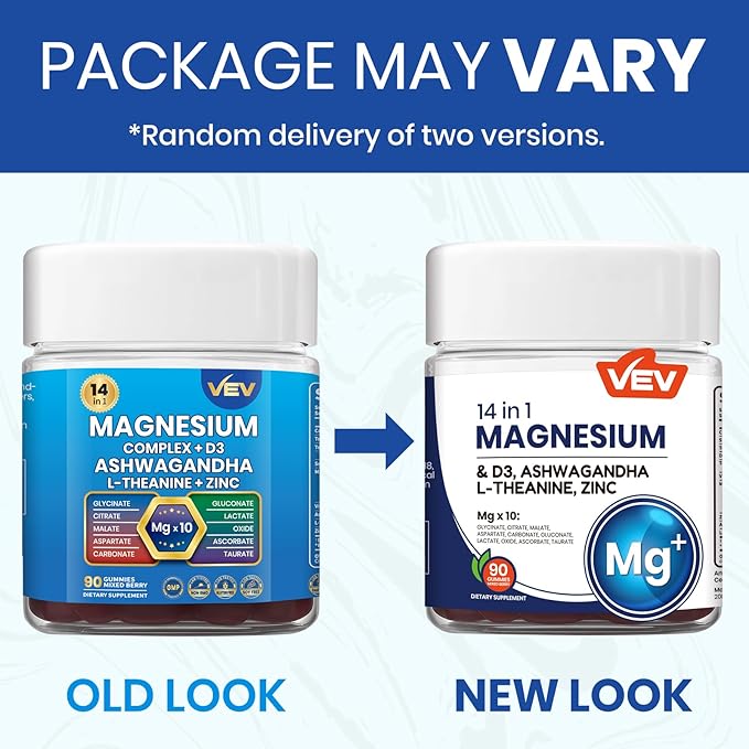 VEV DeepCalm 14-in-1 Magnesium Complex Gummies – with Ashwagandha, L-Theanine, D3 & Zinc – Cortisol Supplements for Women – 90 Sugar-Free Vegan Magnesium Glycinate Complex Gummies